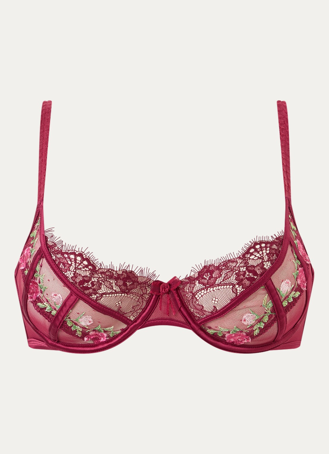 Lounge Dahlia beugel bh van mesh met borduring - voorkant 3 bordeauxrood