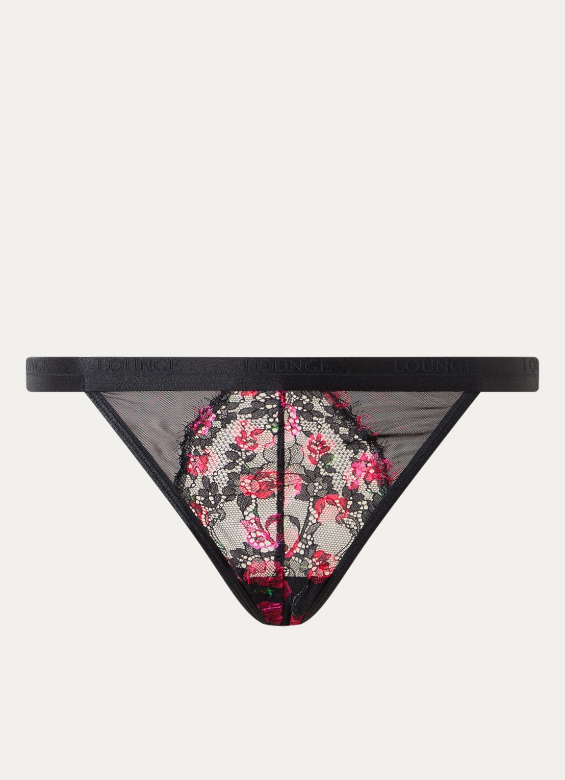 Lounge Entice string van kant met bloemborduring - voorkant 4 zwart