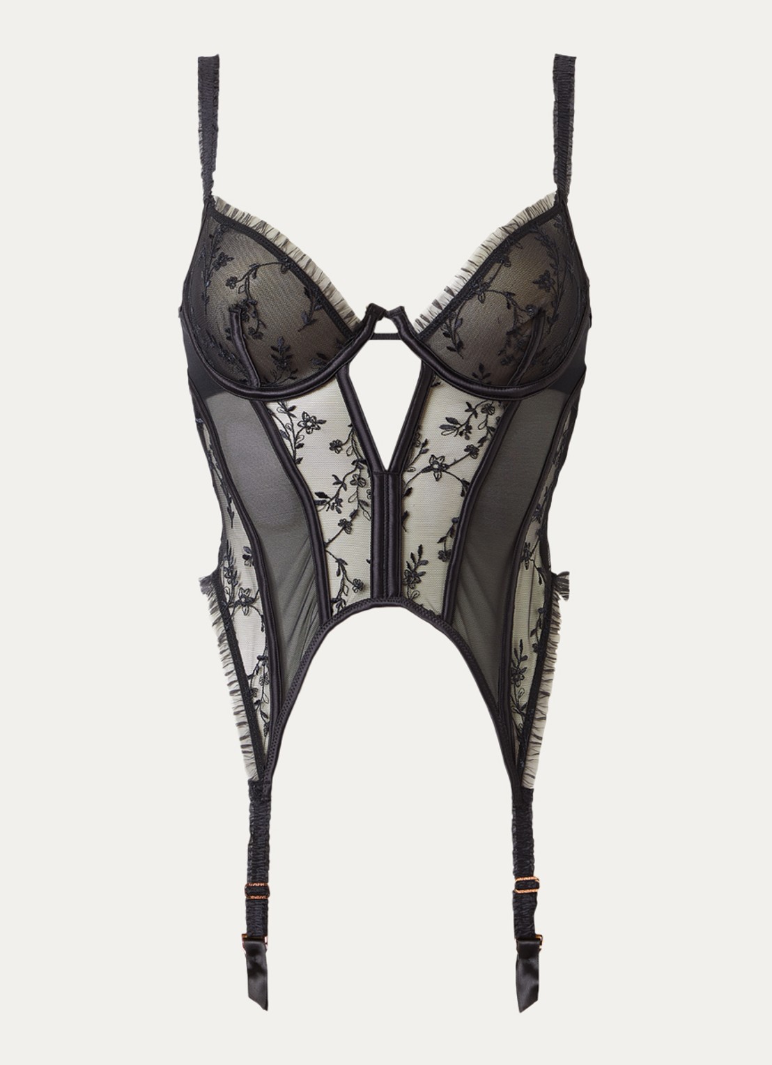 Lounge Gia bustier van mesh met borduring - voorkant 4 zwart