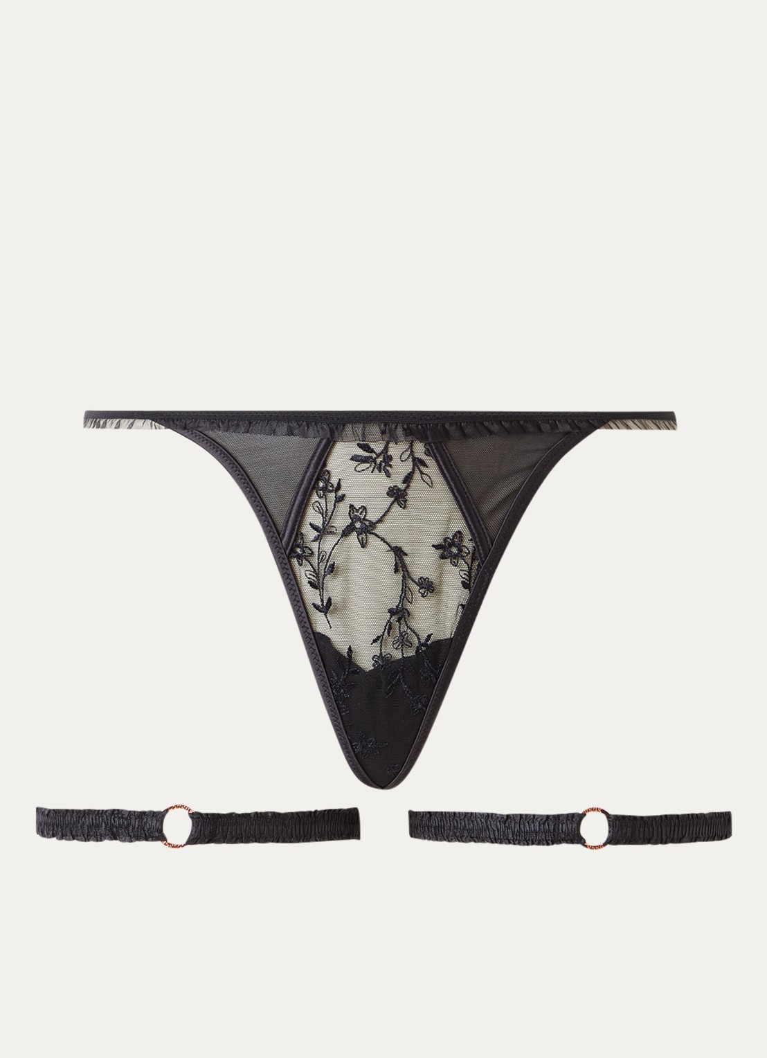 Lounge Gia tanga met jarretels - voorkant 4 zwart