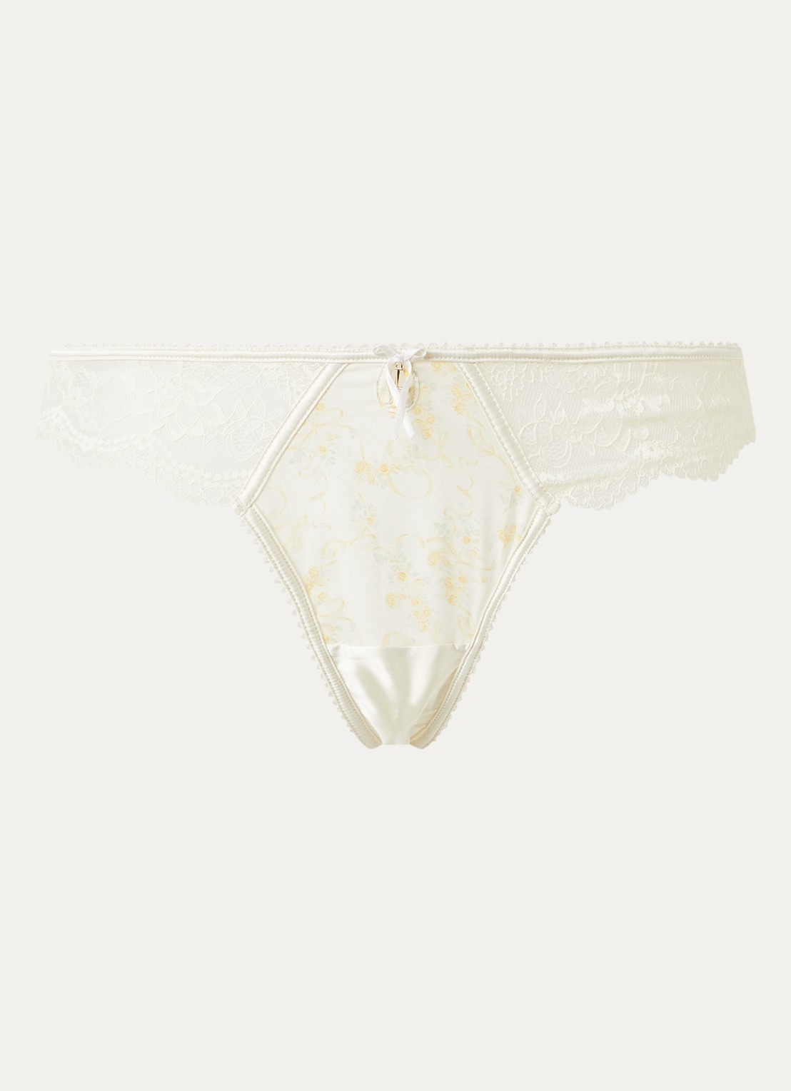 Lounge Lila string van kant met details van satijn - voorkant geel
