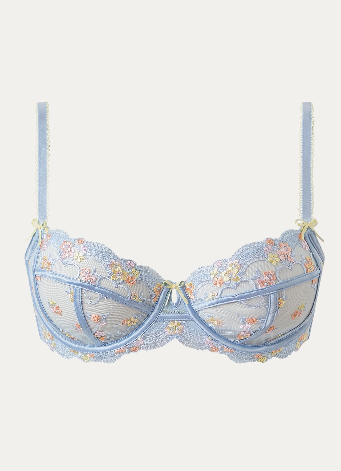 Lounge Lyra beugel bh van mesh met bloemborduring  - voorkant 2 lichtblauw