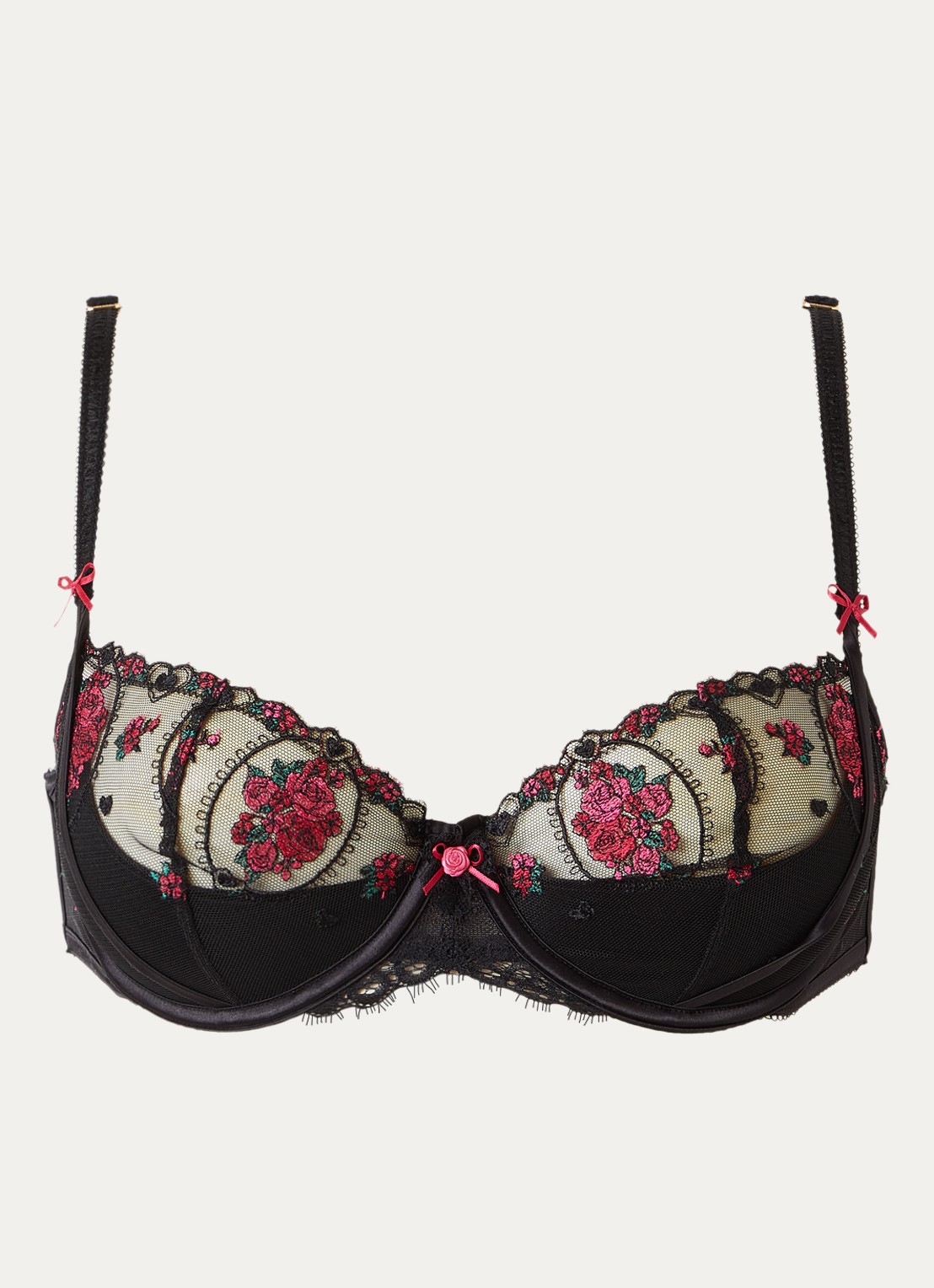 Lounge Marielle balconette bh met bloemborduring - voorkant zwart