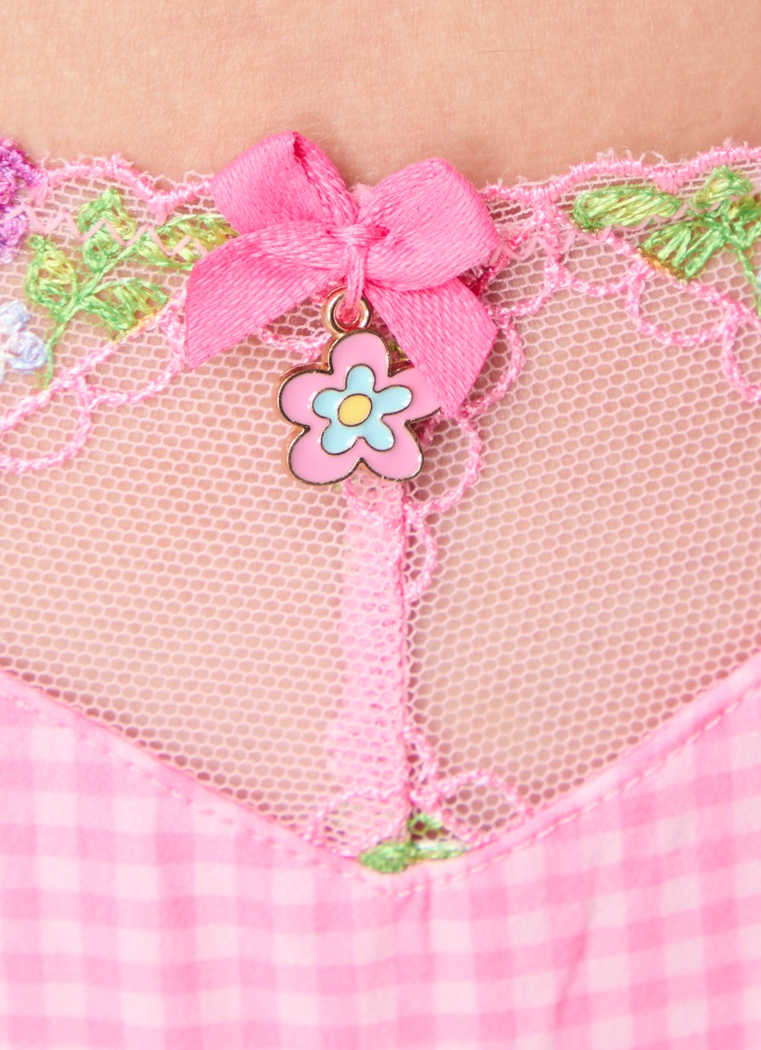 Lounge Melody tanga met ruitdessin en mesh - detail 2 roze