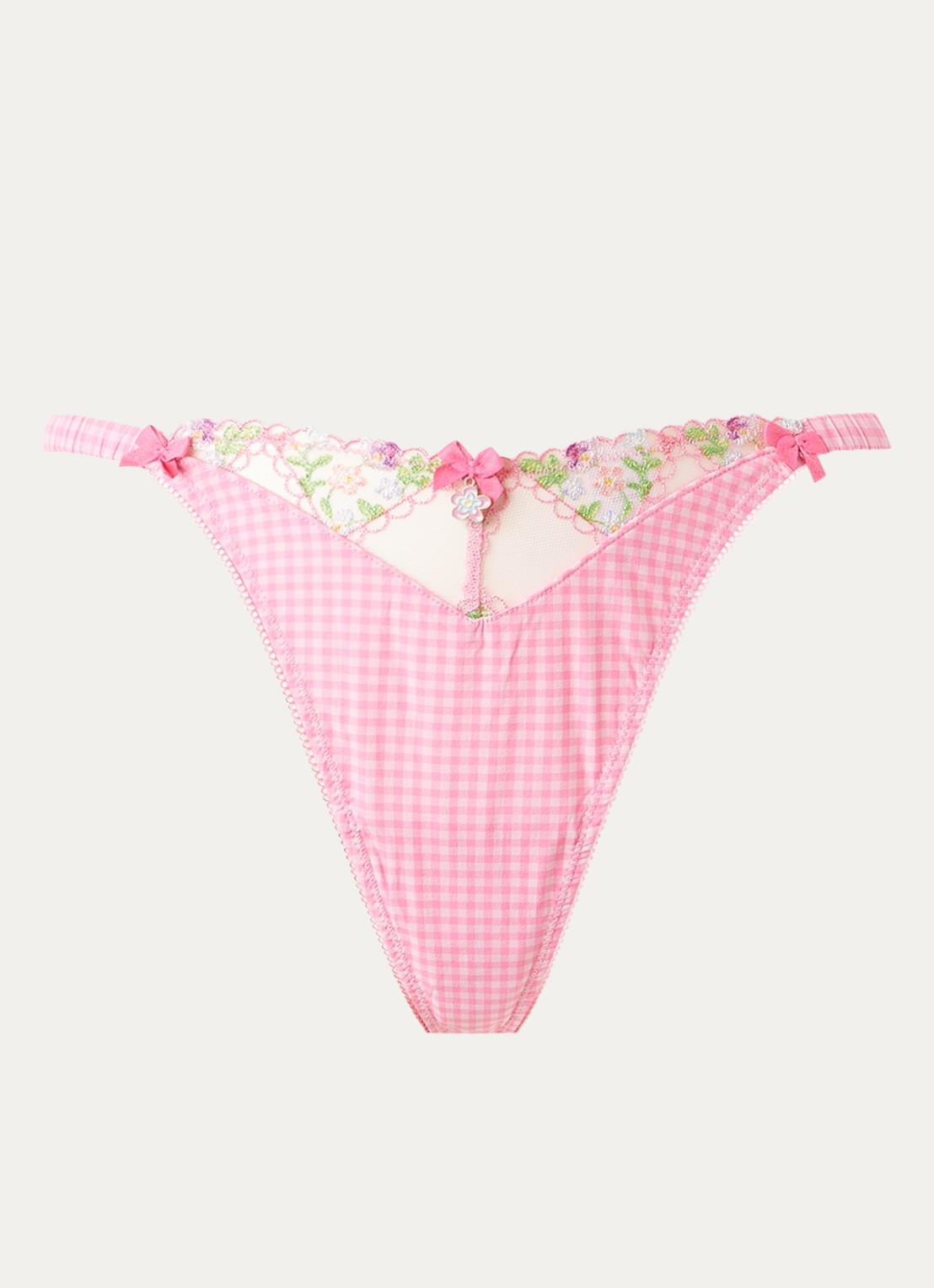 Lounge Melody tanga met ruitdessin en mesh - voorkant 3 roze