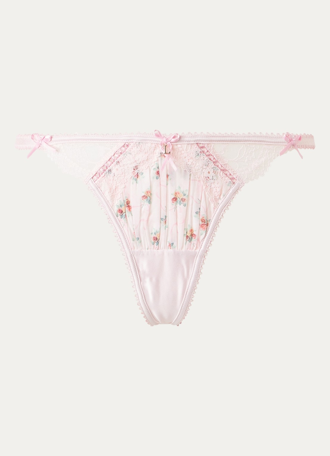 Lounge Orelia string met smockwerk en kant - voorkant lichtroze