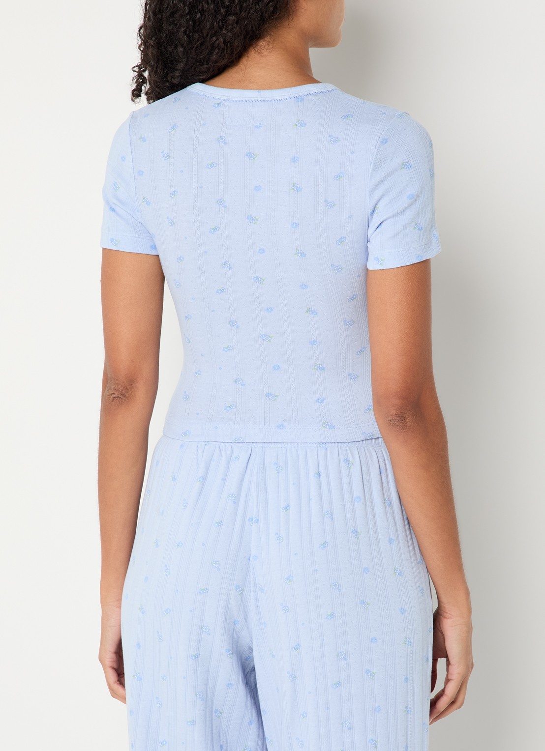 Lounge Pointelle pyjama top met bloemenprint - achterkant 2 blauw