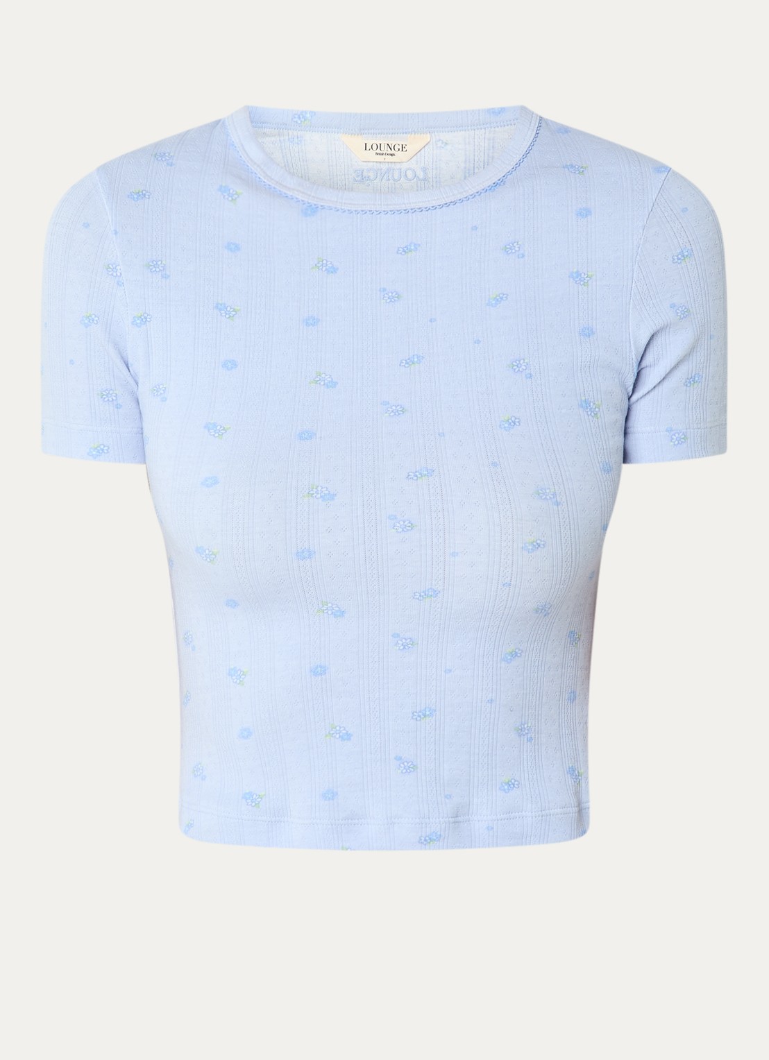 Lounge Pointelle pyjama top met bloemenprint - voorkant 3 blauw