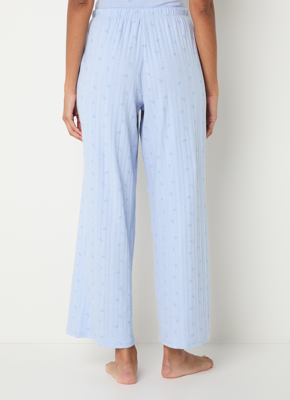 Lounge Pointelle pyjamabroek met bloemenprint - achterkant blauw