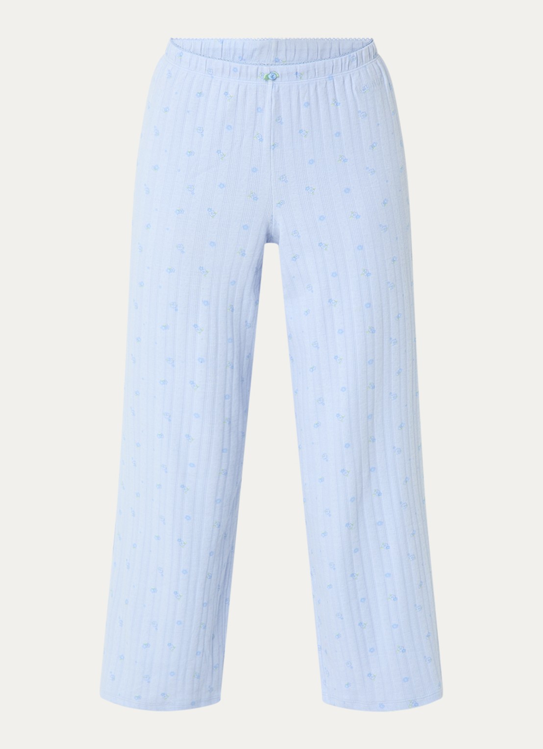 Lounge Pointelle pyjamabroek met bloemenprint - voorkant 3 blauw