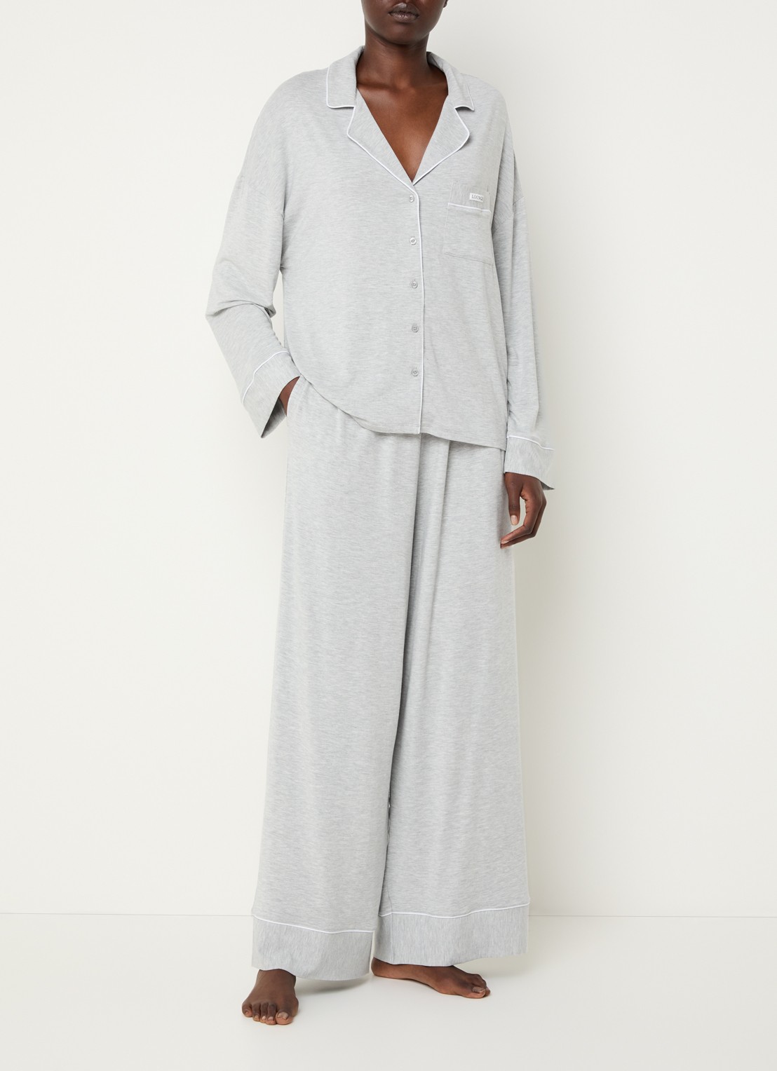 Lounge Pyjamabroek met logo - voorkant 3 grijs