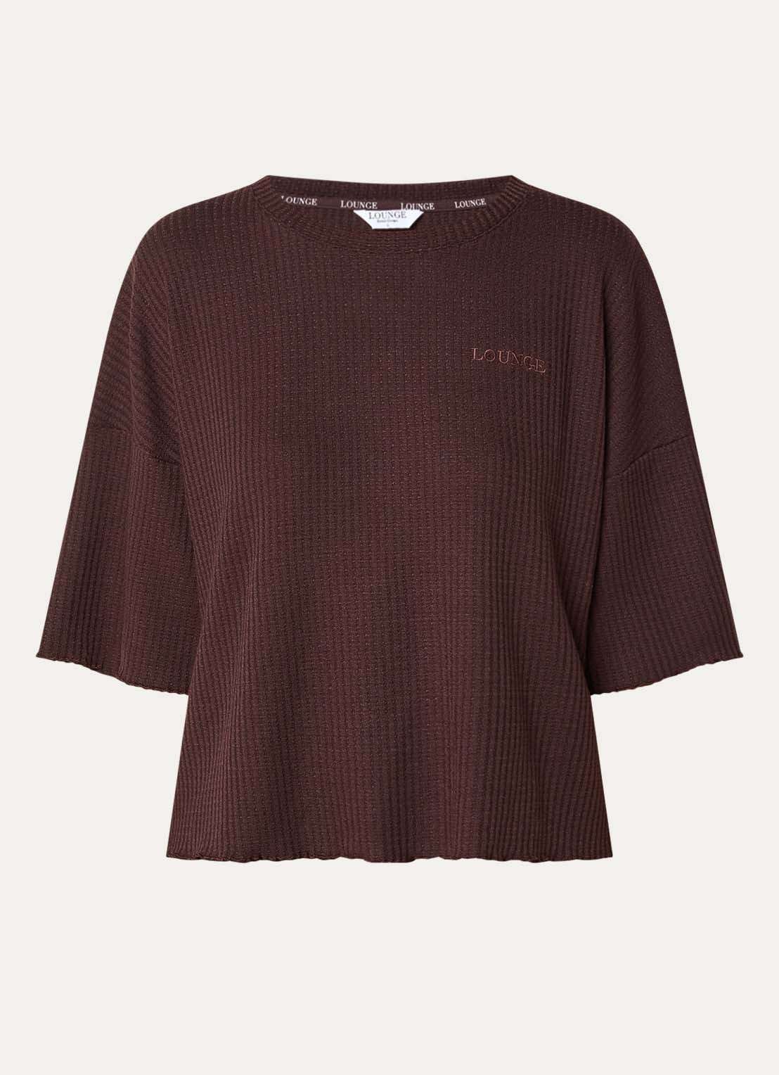Lounge Pyjamatop met logo - voorkant 3 donkerbruin