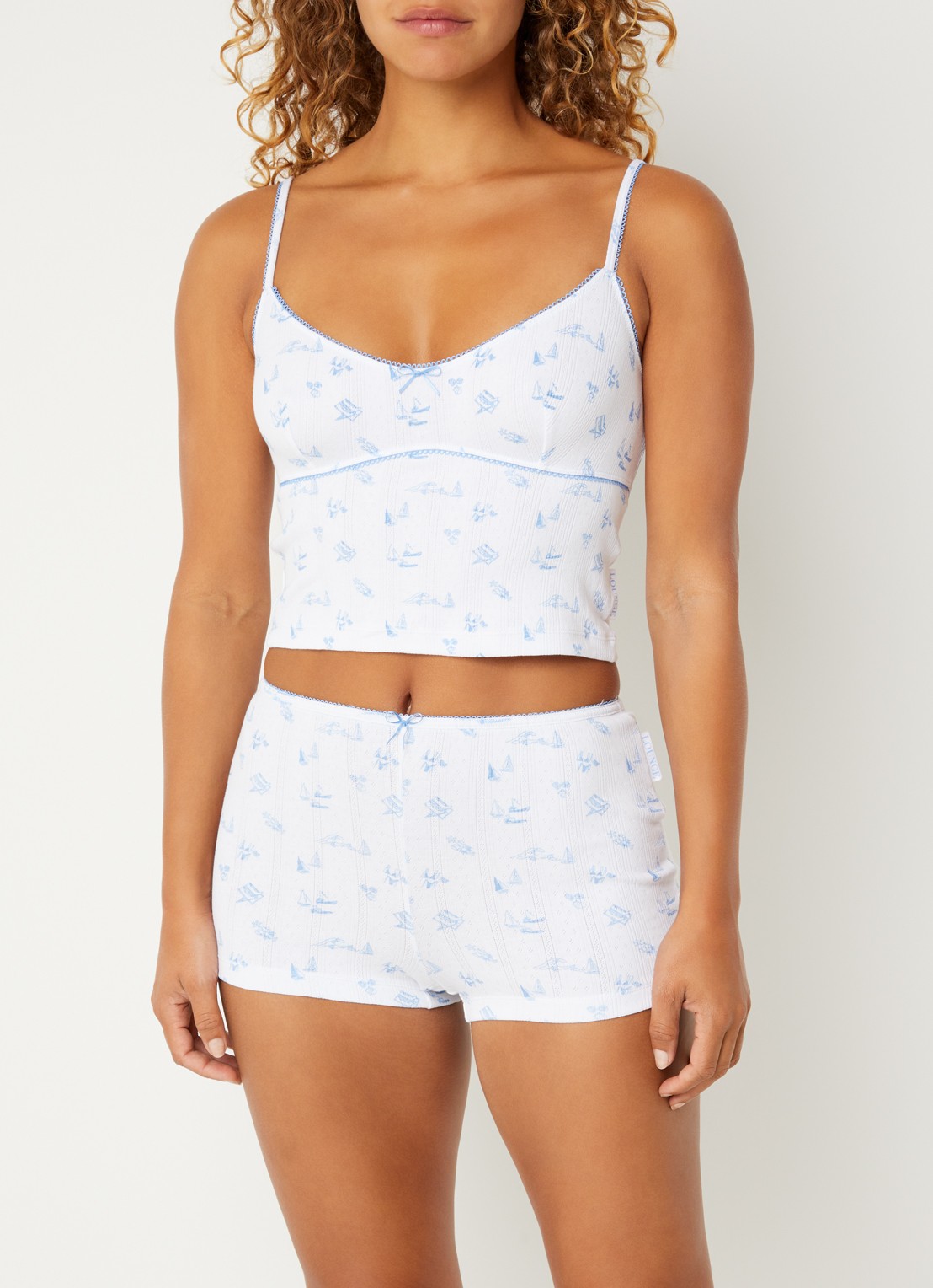 Lounge Pyjamatop met print - detail 2 wit