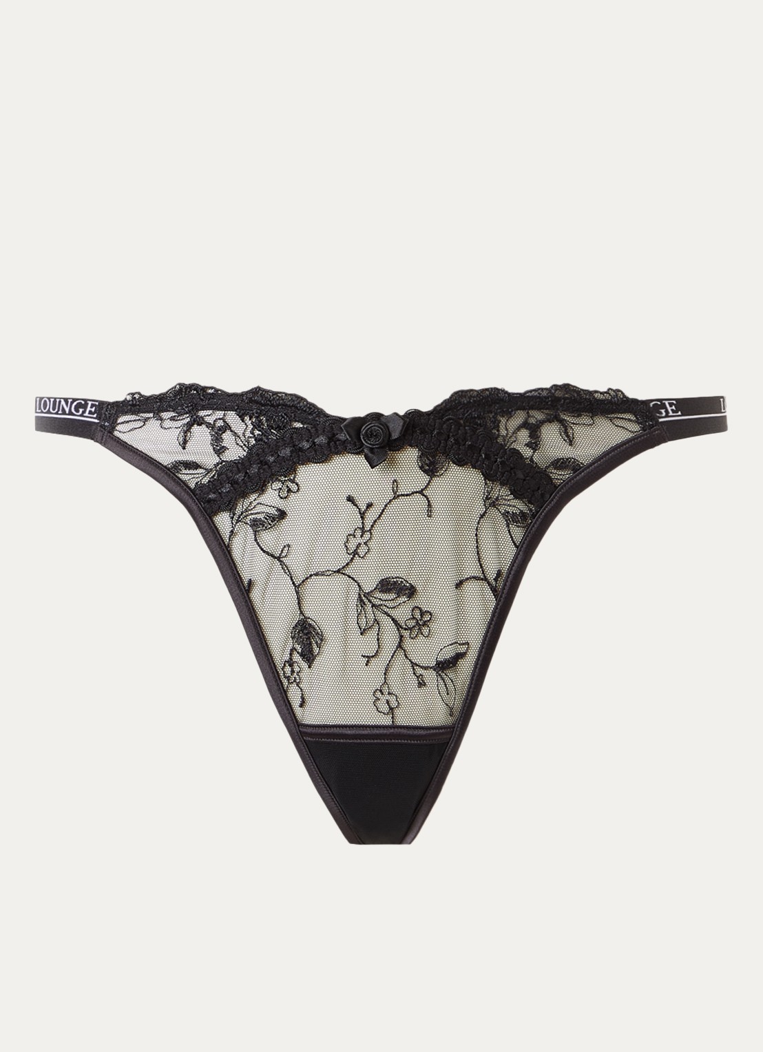 Lounge Reveal tanga van mesh met logoband - voorkant 2 zwart