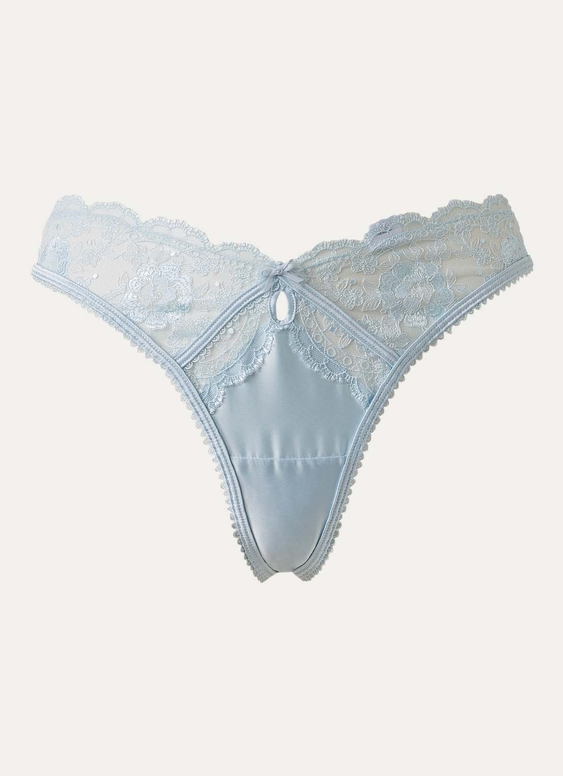 Lounge Scandal string van satijn met kant - voorkant 4 blauw
