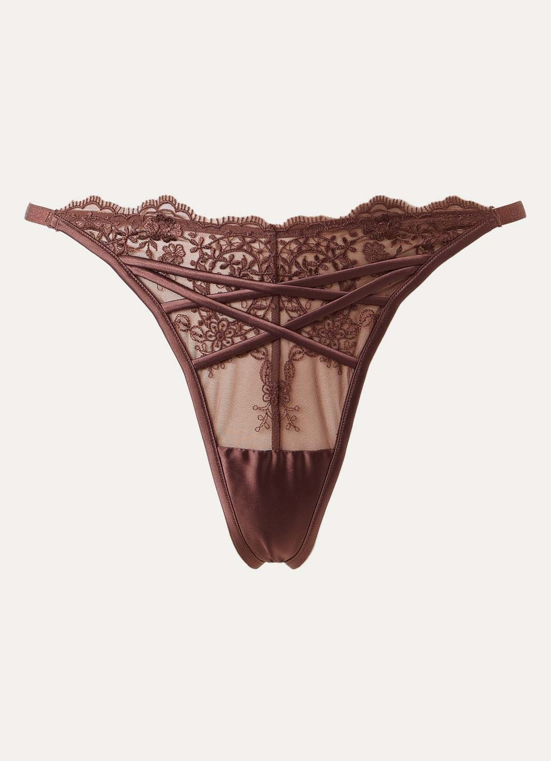 Lounge Seduce string van kant - voorkant chocoladebruin