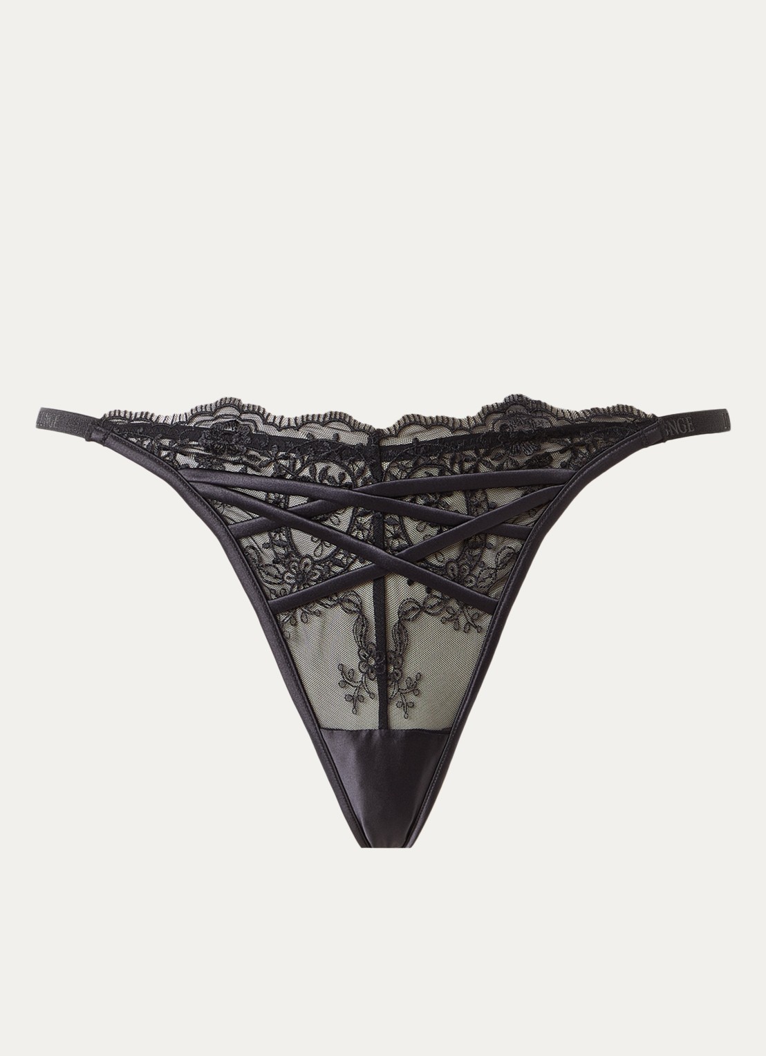 Lounge Seduce tanga van mesh met borduring - voorkant 4 zwart
