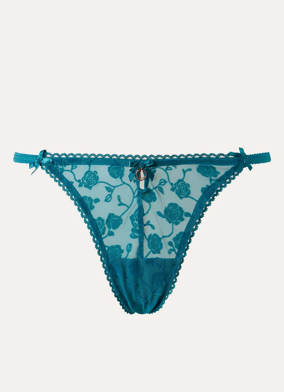 Lounge String van mesh met flockprint - voorkant zeegroen
