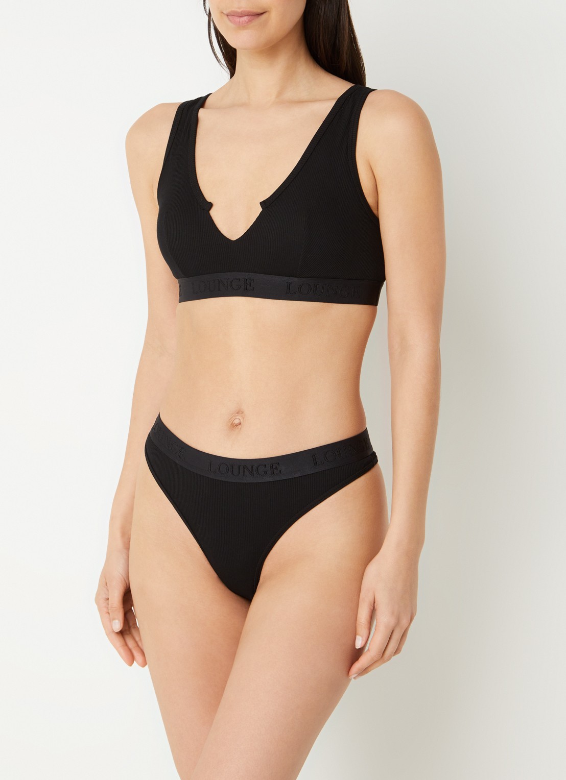 Lounge Tanga met logoband - detail zwart