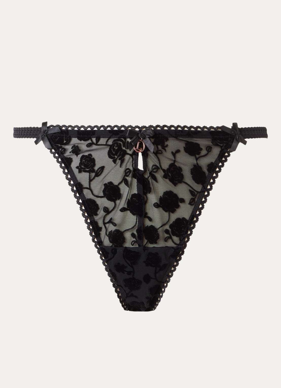 Lounge Tanga van mesh met flockprint - voorkant 3 zwart