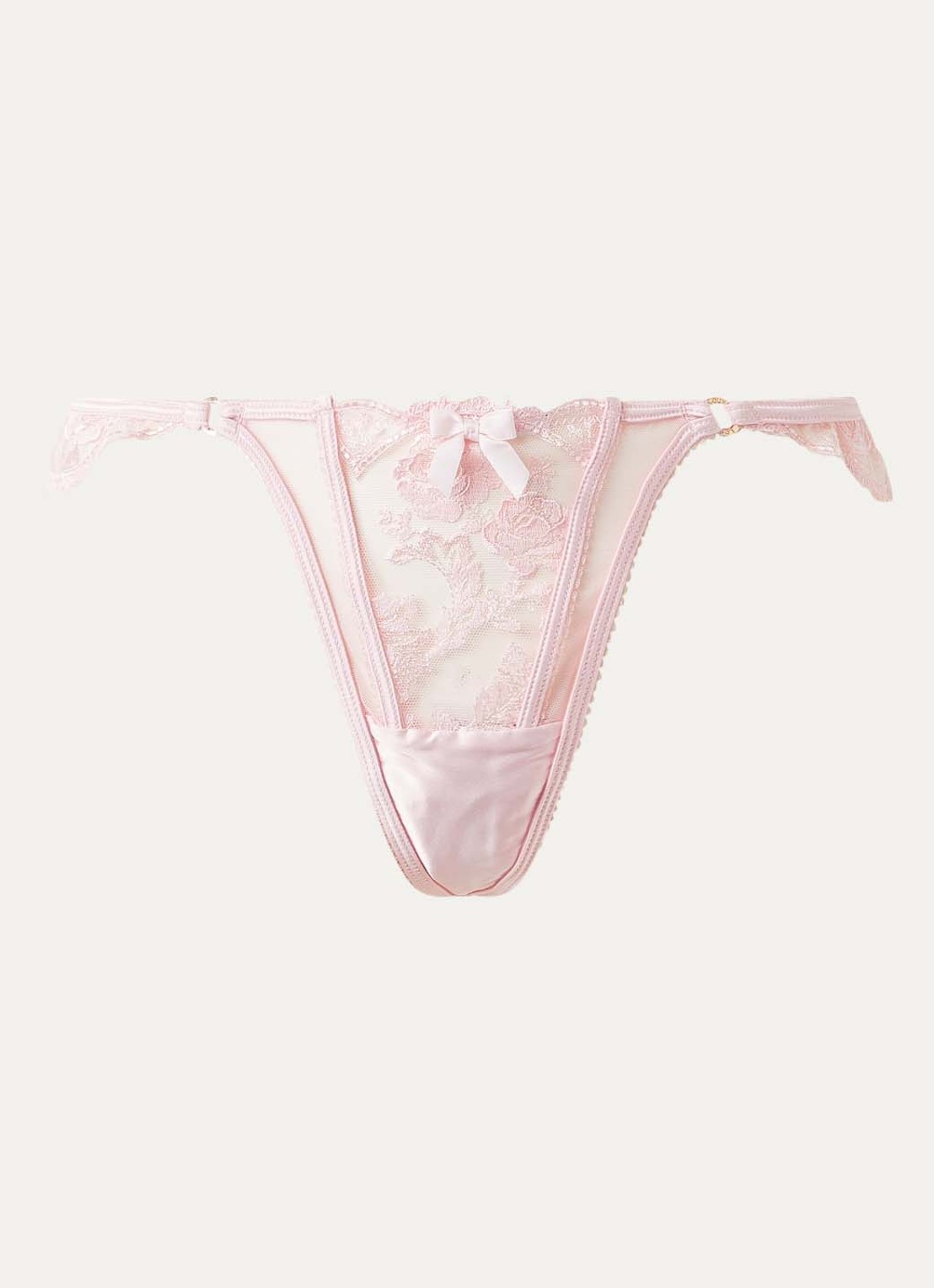 Lounge Tease string van kant met satijn - voorkant lichtroze