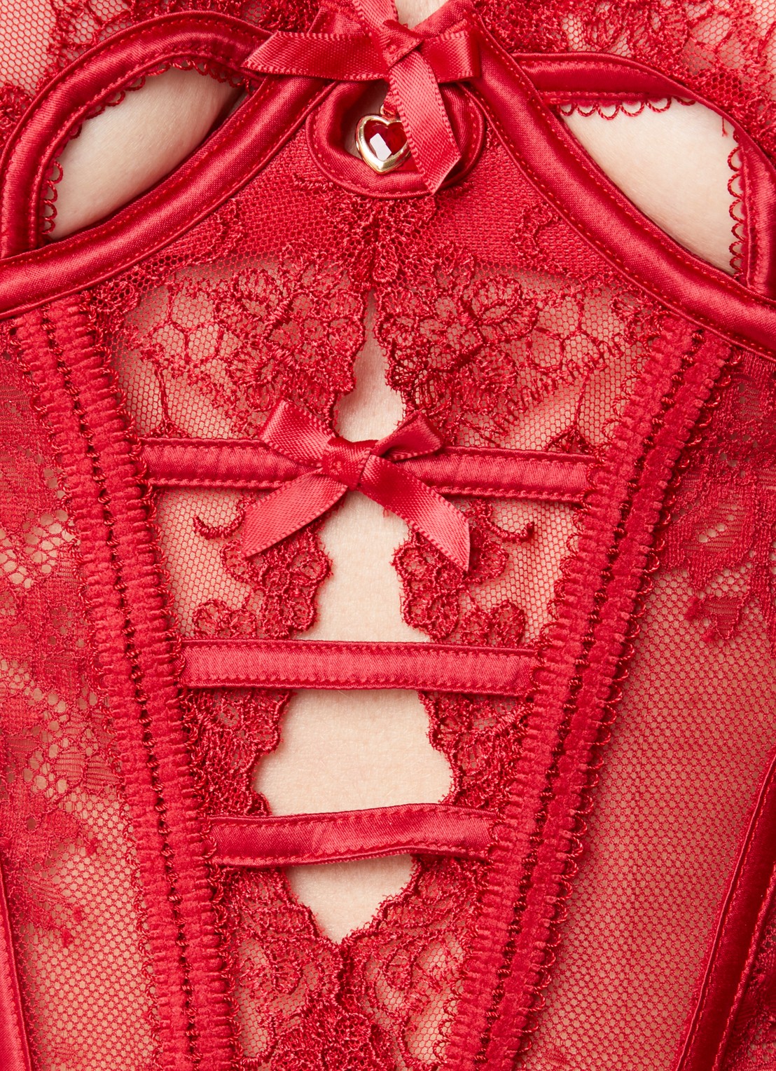 Lounge Valentina body van kant met bloemborduring - detail 5 donkerrood