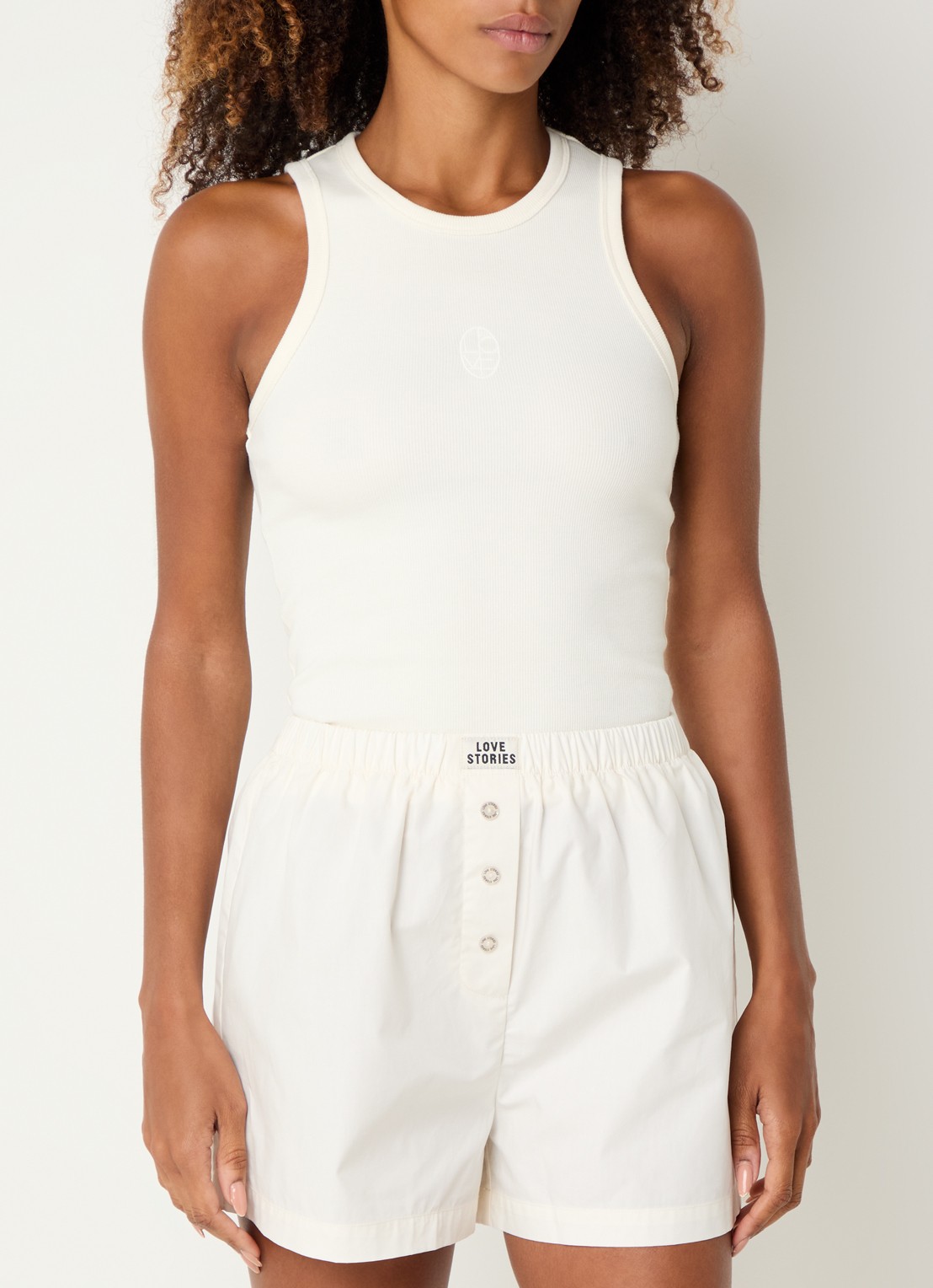 Love Stories Bella ribgebreide tanktop met logoborduring - detail gebroken wit