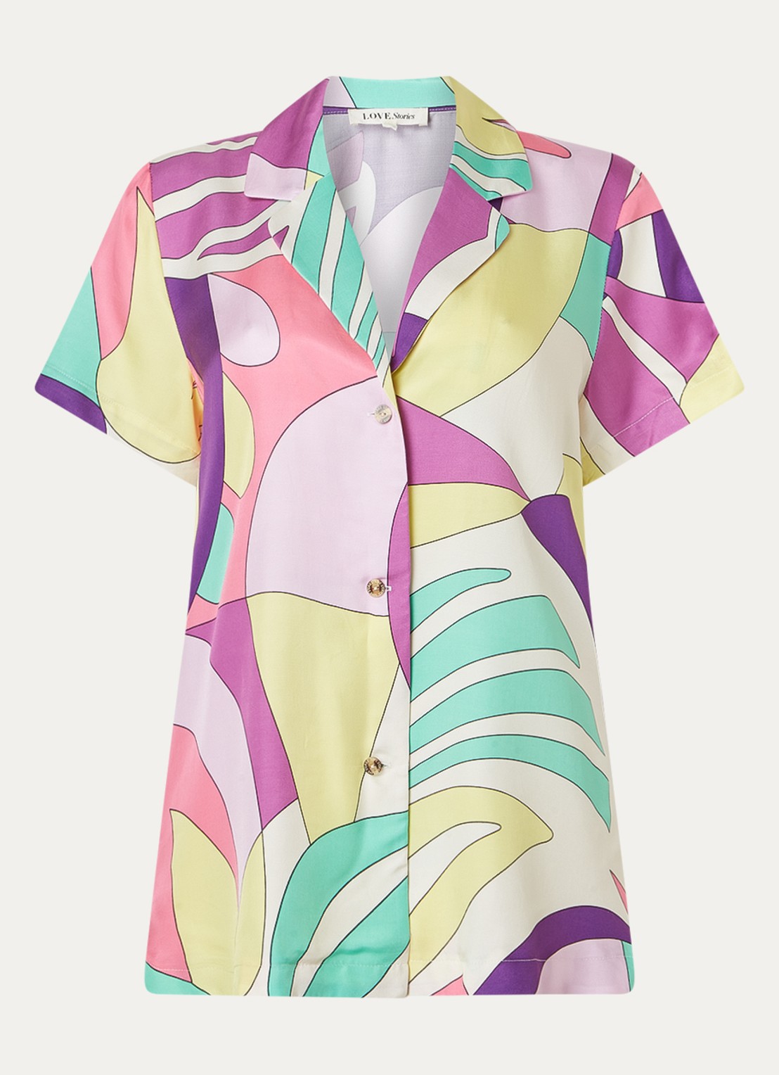 Love Stories Bridget pyjamatop met print - voorkant roze