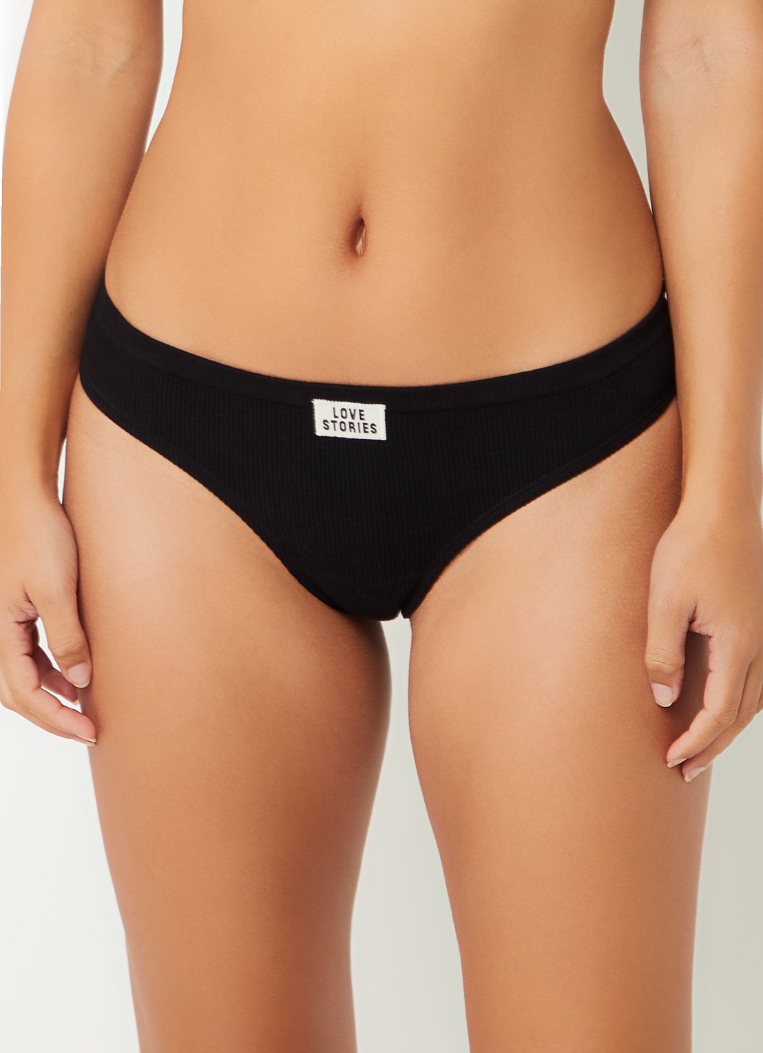 Love Stories Lima string met logo en ribstructuur - detail 4 zwart