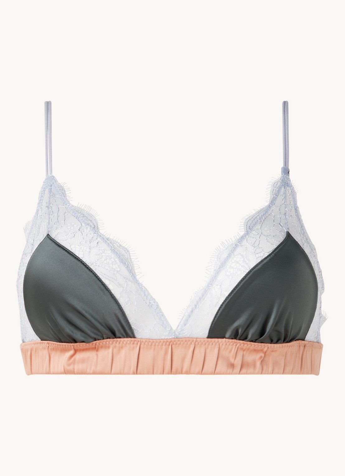 Love Stories Love Lace bralette van satijn met kant - voorkant 2 olijfgroen