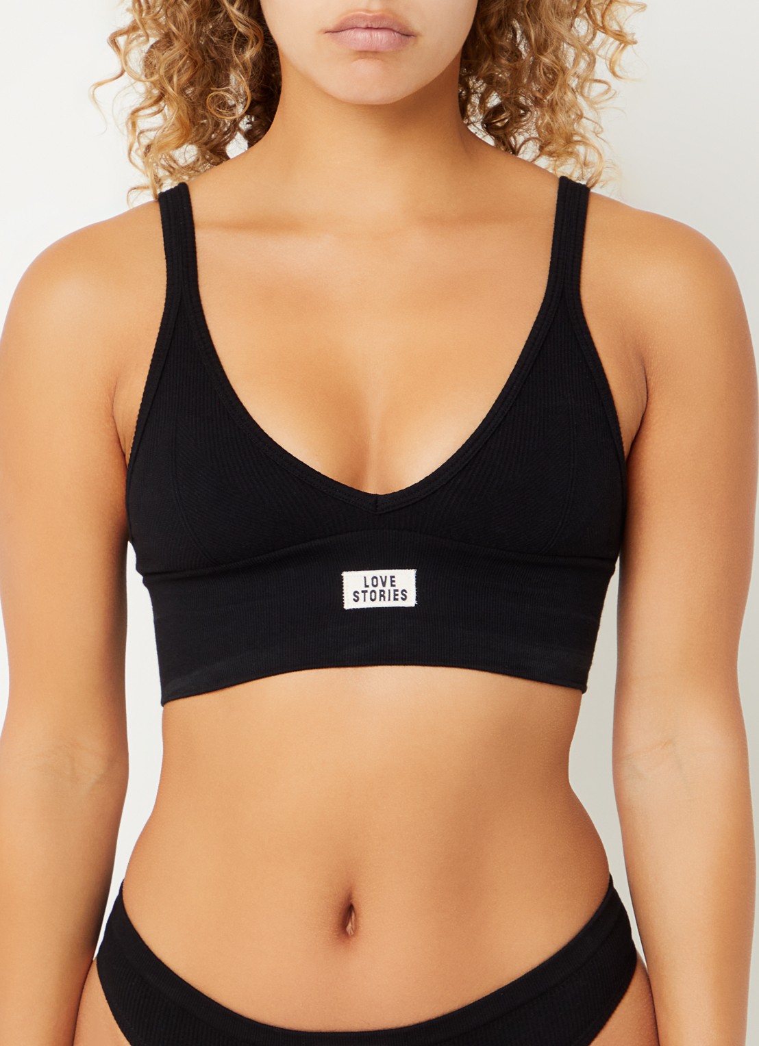 Love Stories Posey ribgebreide bralette met logo - detail zwart