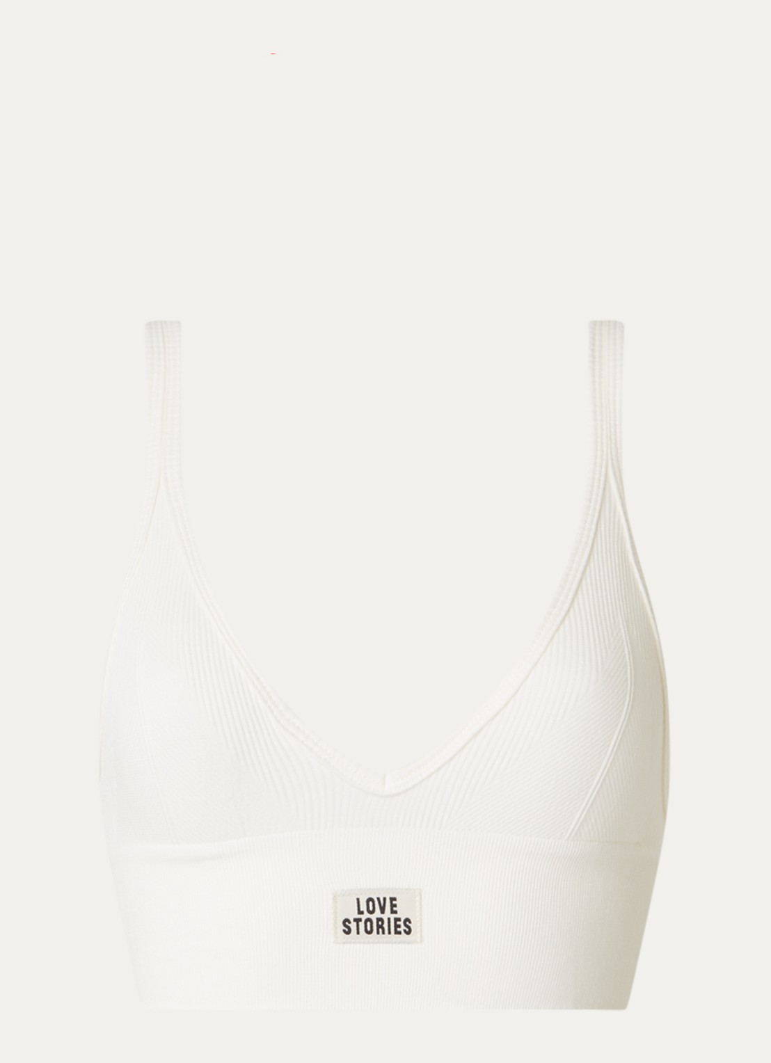 Love Stories Posey ribgebreide bralette met logo - voorkant 2 gebroken wit