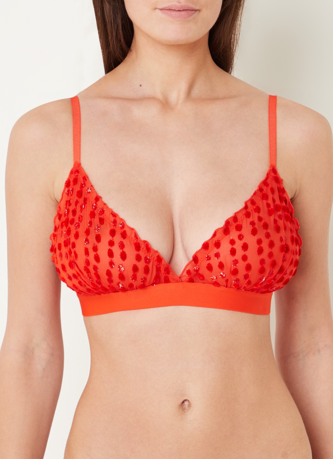 Love Stories Reggipetto bralette van mesh met stippen  - detail 2 steenrood