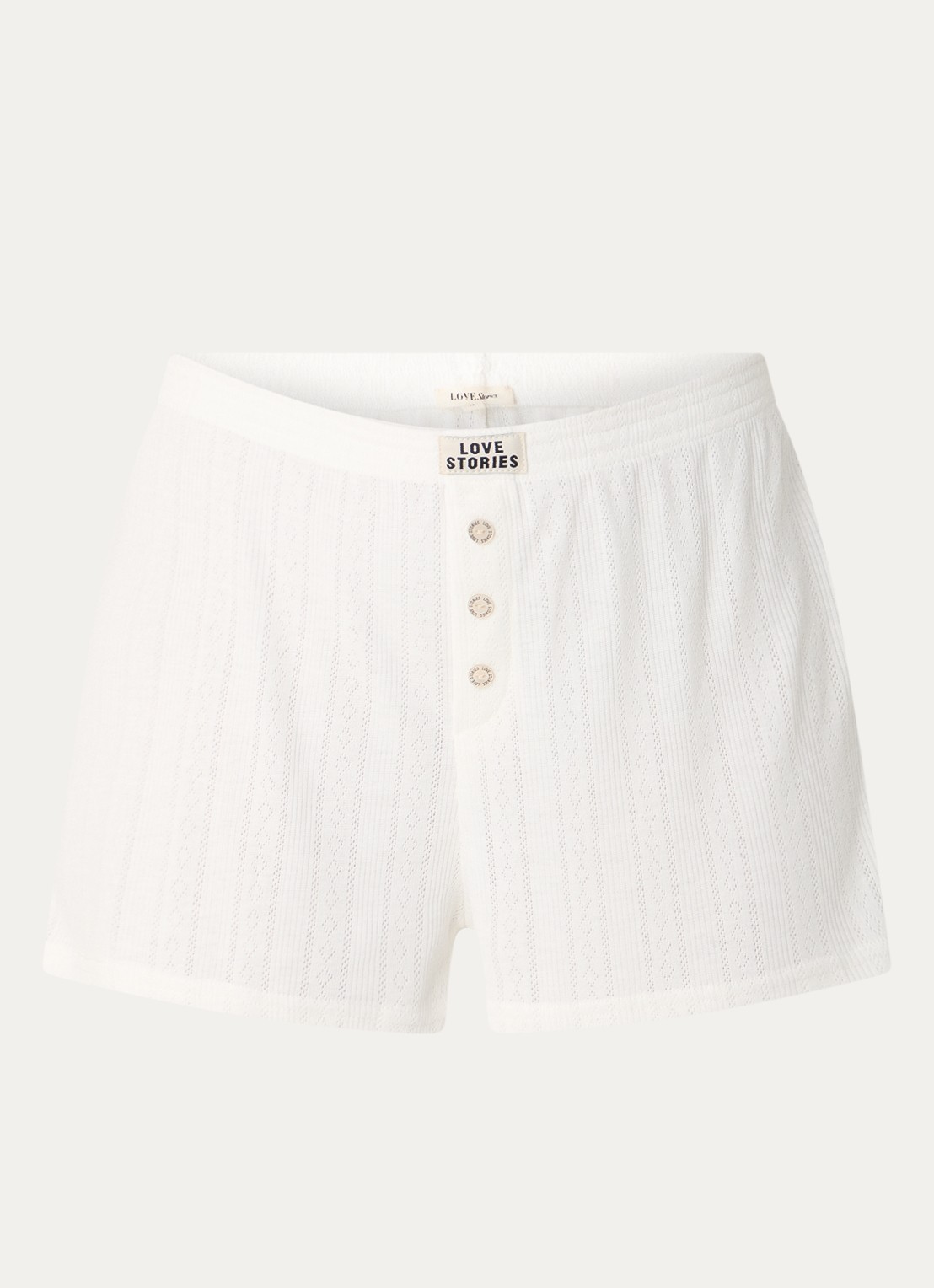 Love Stories Sunday pyjamashorts met logo  - voorkant gebroken wit