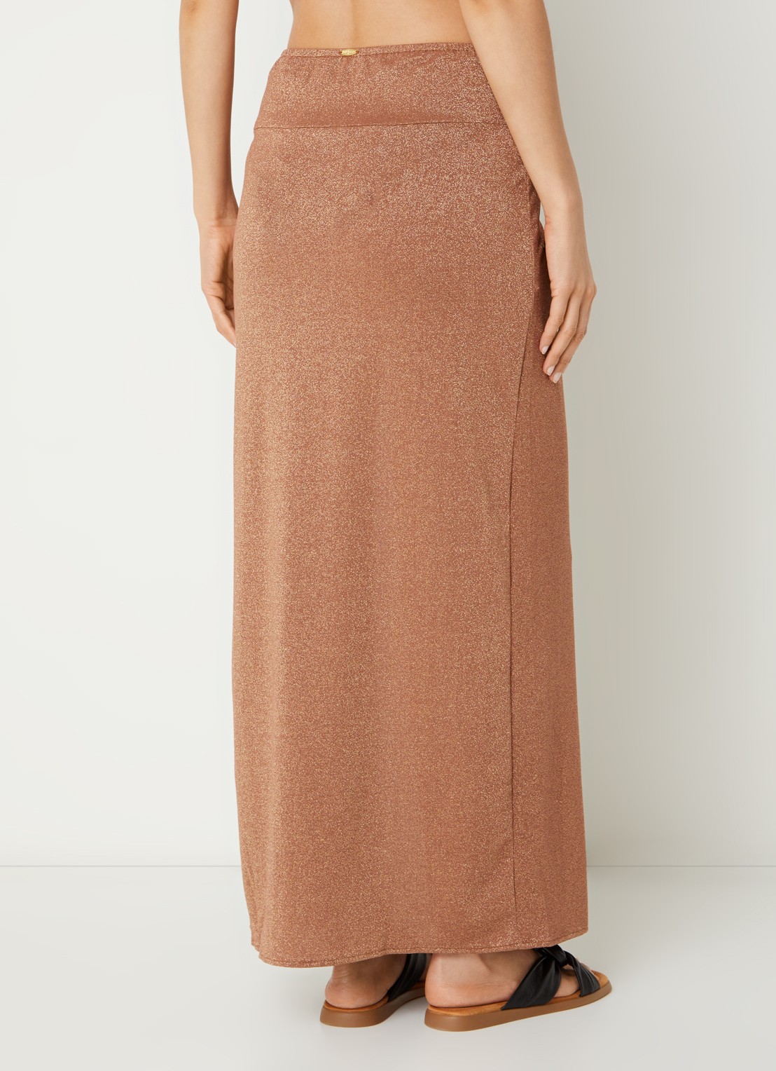 Luli Fama Maxi strandrok met plooidetail en lurex - achterkant 3 bruin