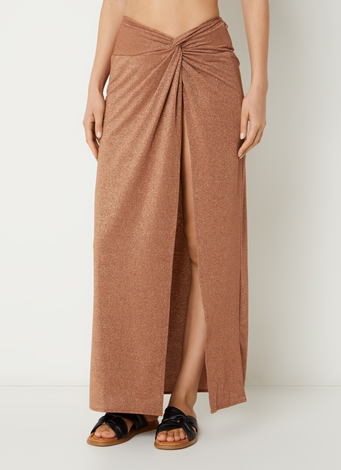 Luli Fama Maxi strandrok met plooidetail en lurex - detail 4 bruin