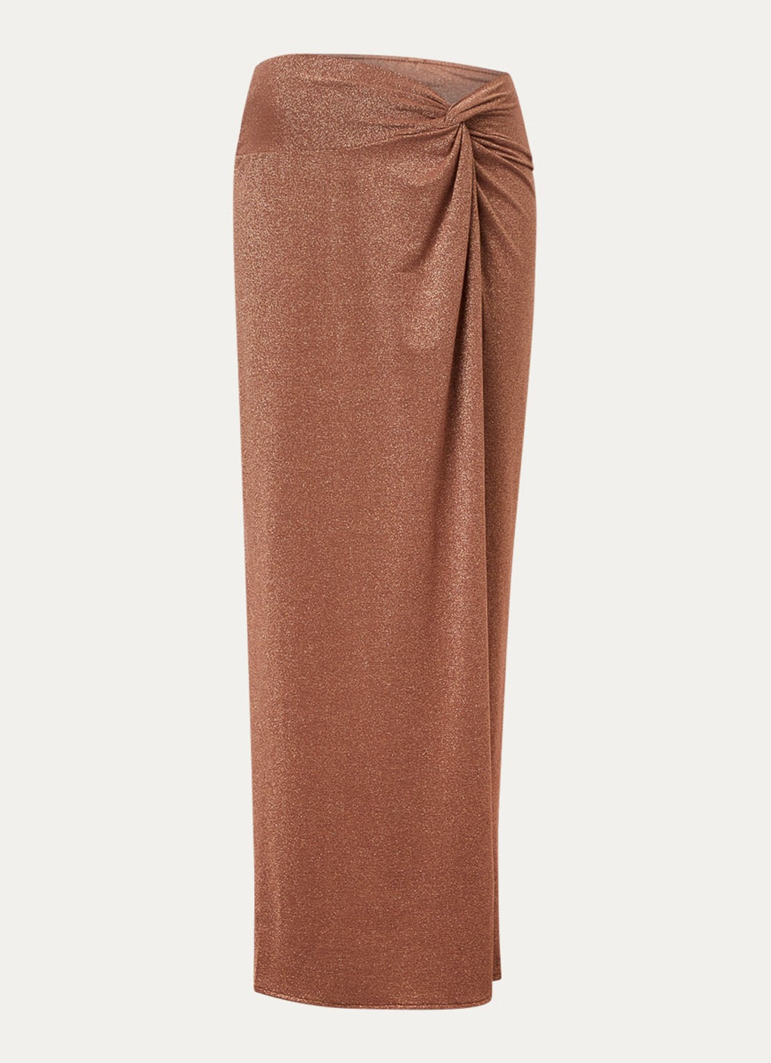 Luli Fama Maxi strandrok met plooidetail en lurex - voorkant bruin