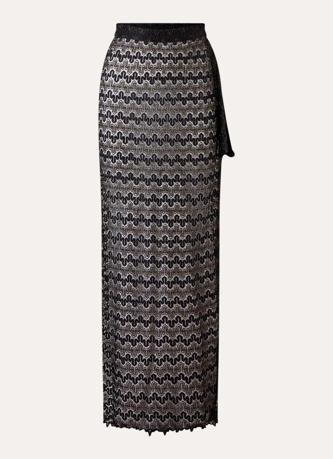 Luli Fama Midnight Currents strandrok met lurex en opengewerkt dessin  - voorkant 3 zwart