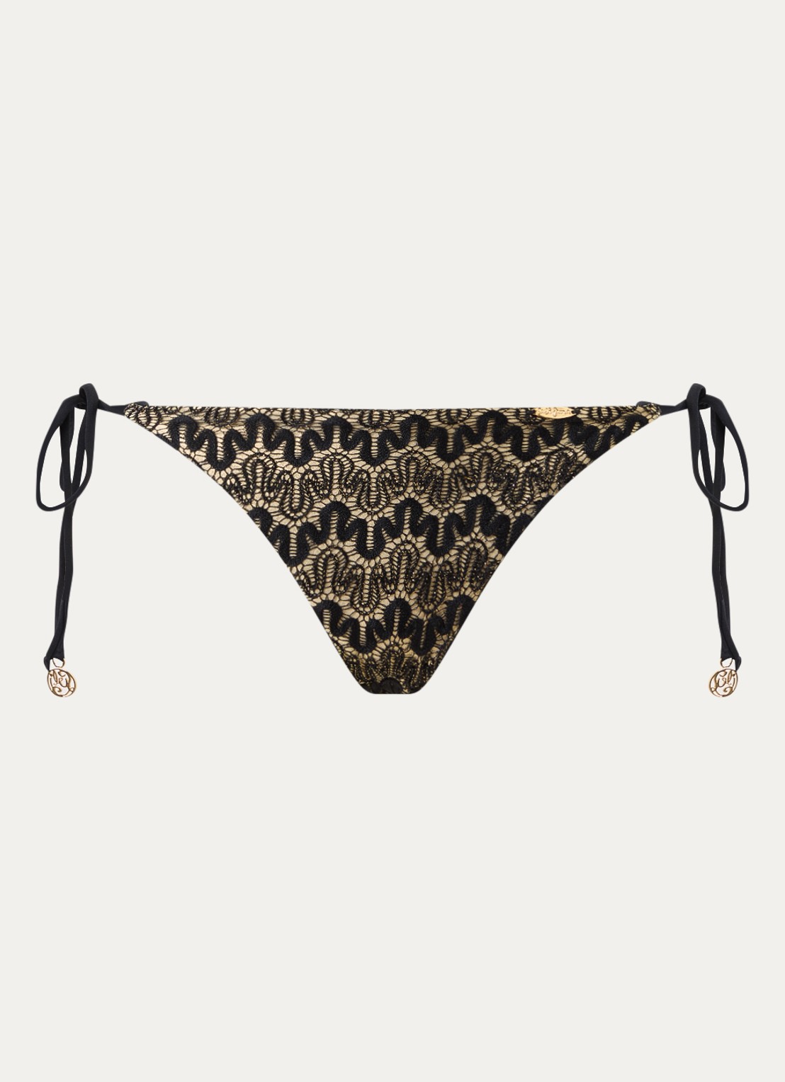 Luli Fama Ring bikinislip met kant - voorkant 4 zwart