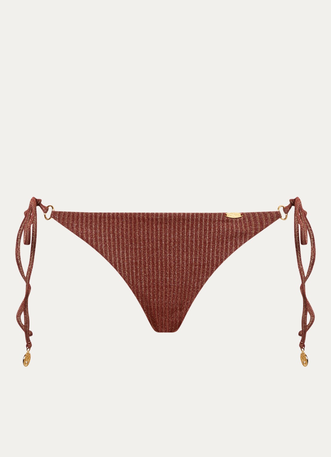 Luli Fama Ring brazilian bikinislip met streepprint en lurex - voorkant 4 bruin