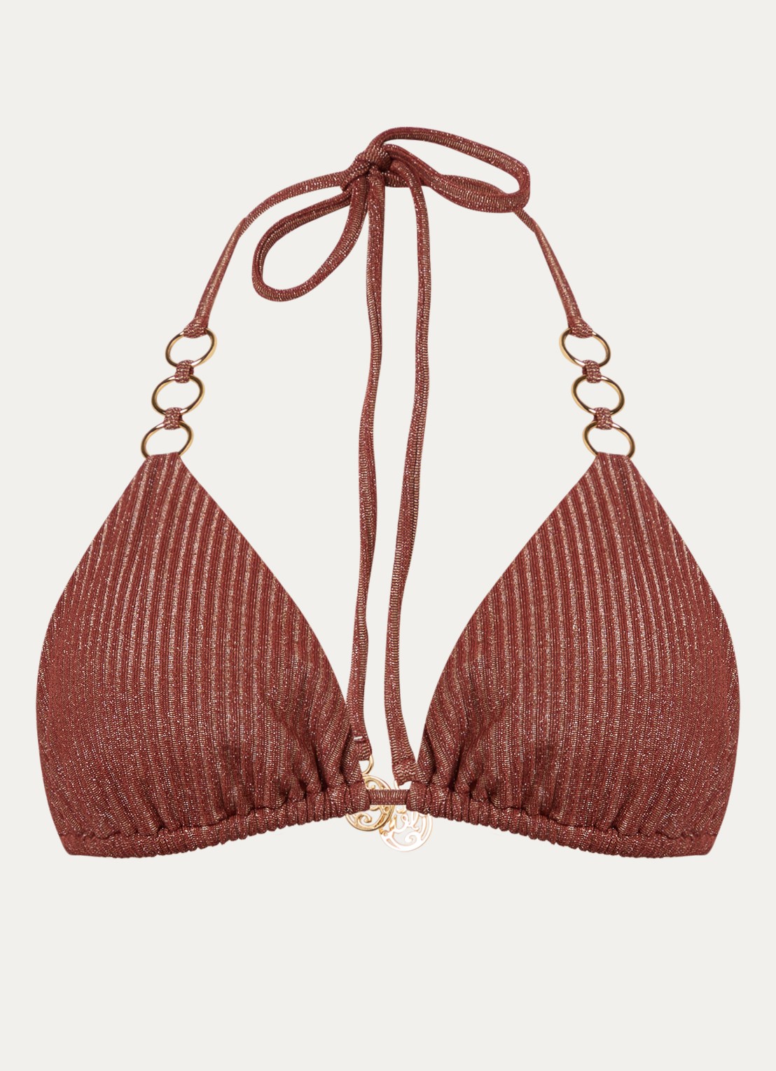 Luli Fama Ring Strap bikinitop met lurex - voorkant 4 roodbruin