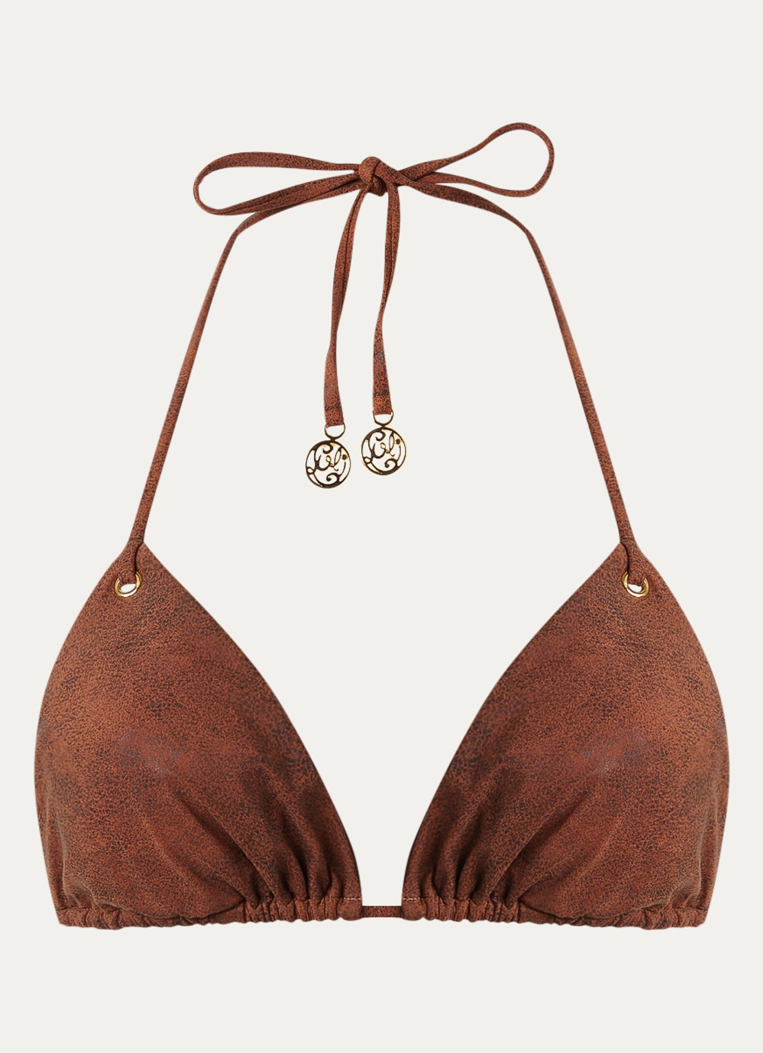 Luli Fama Triangel bikinitop met print  - voorkant 2 bruin