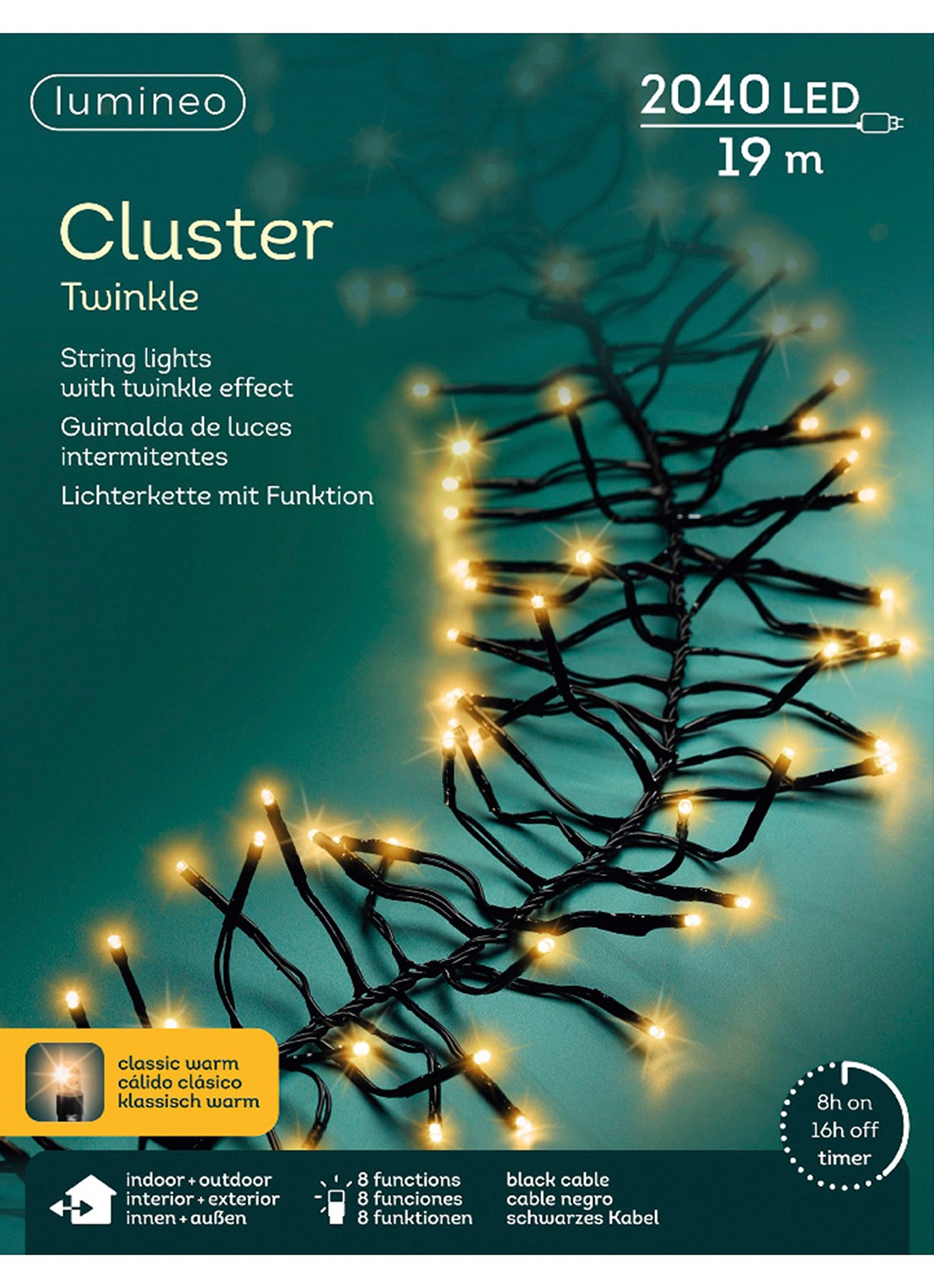 Lumineo Cluster Twinkle lichtslinger 19 meter - detail 3 zwart