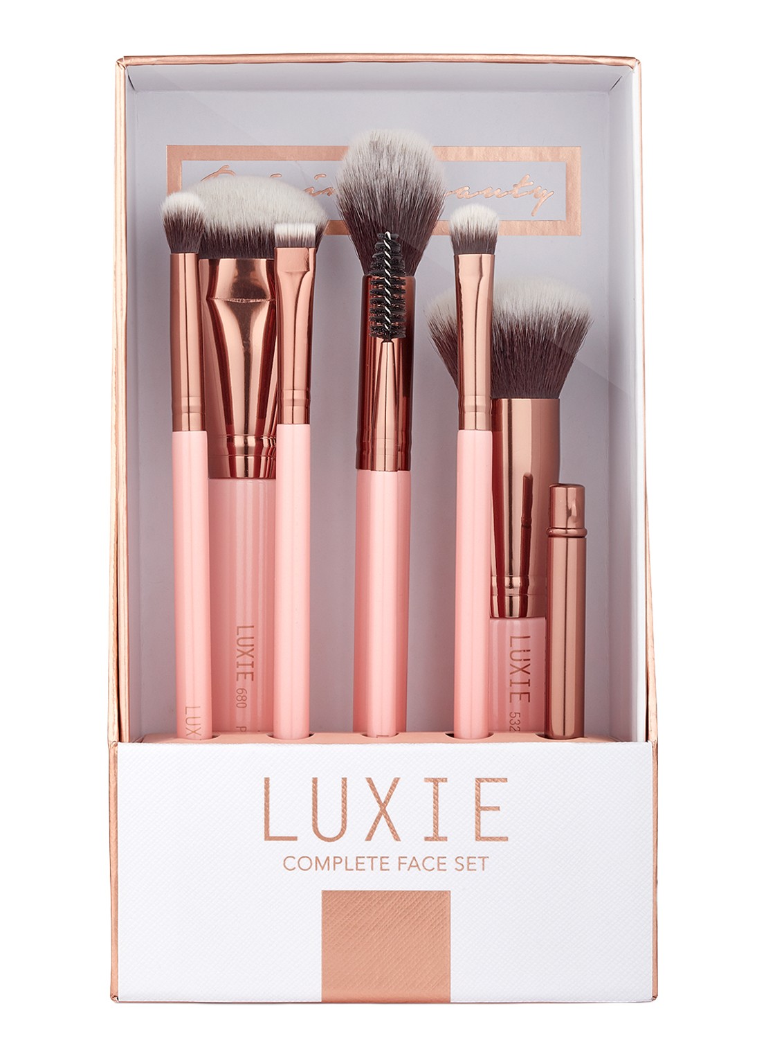 Luxie Beauty Complete Face Brush - make-up kwastenset - voorkant 2 pink