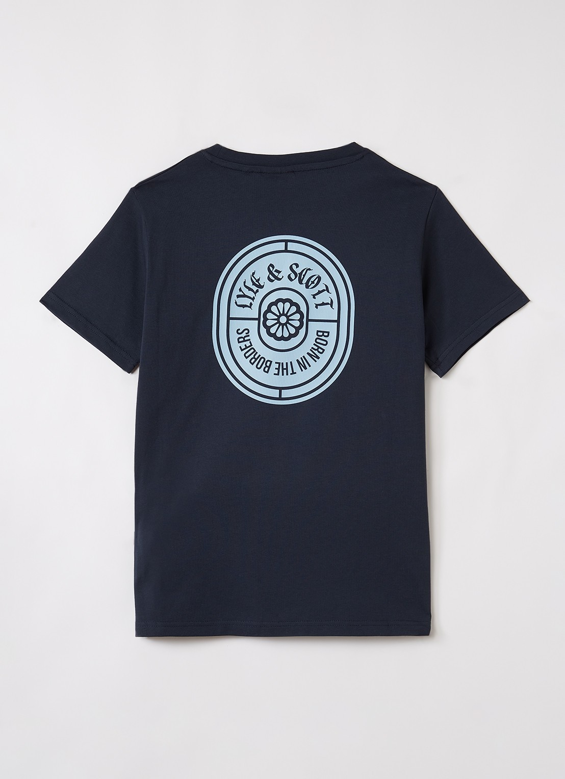 Lyle & Scott Borders T-shirt met front- en backprint - voorkant 2 donkerblauw