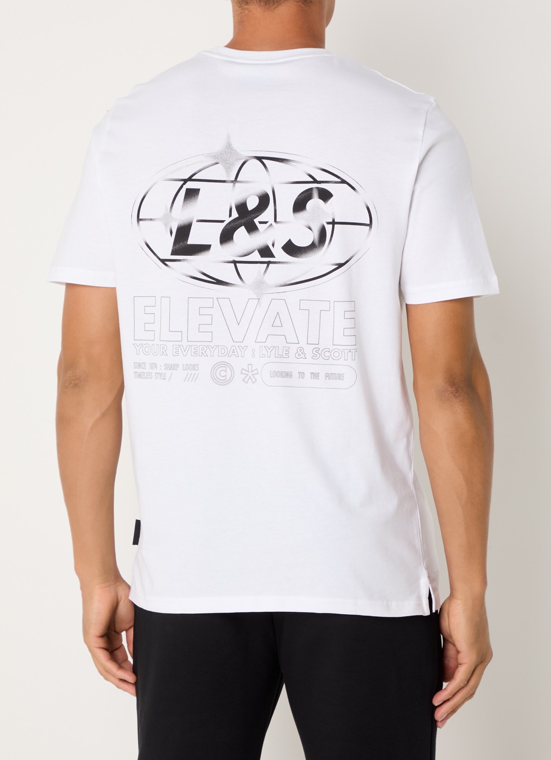 Lyle & Scott Chrome T-shirt met logo- en backprint - detail wit