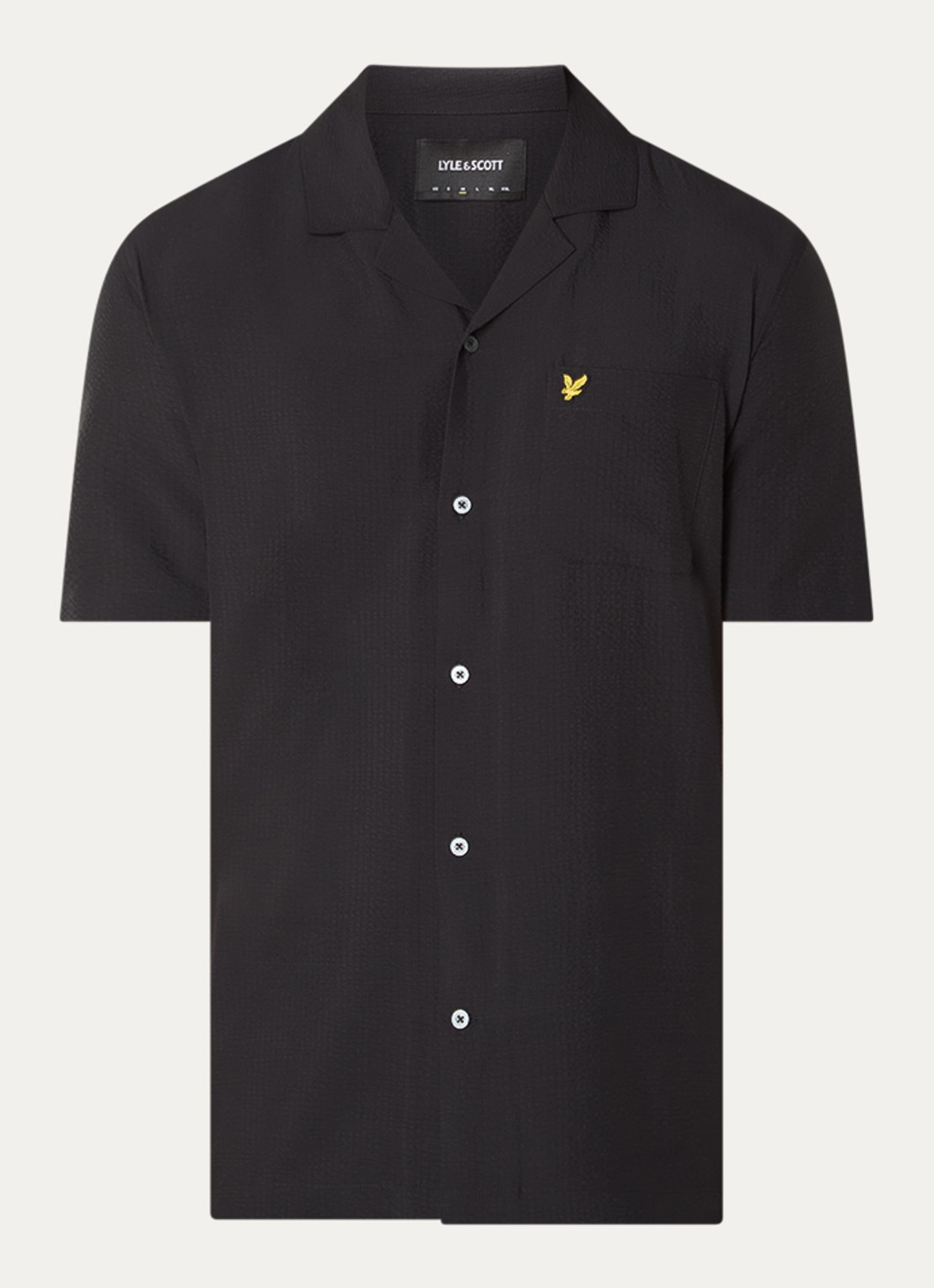 Lyle & Scott Crinkle Resort regular fit overhemd met borstzak - voorkant zwart