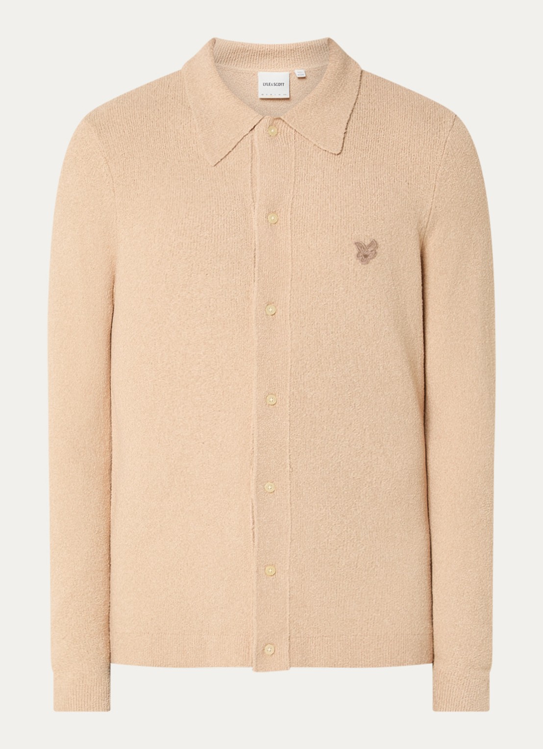 Lyle & Scott Fijngebreid vest met logoborduring - voorkant beige