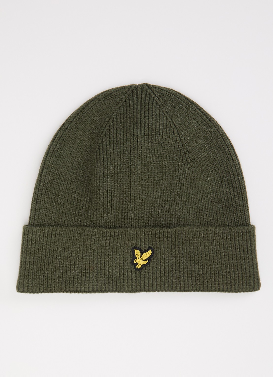 Lyle & Scott Fijngebreide muts met logo - voorkant legergroen