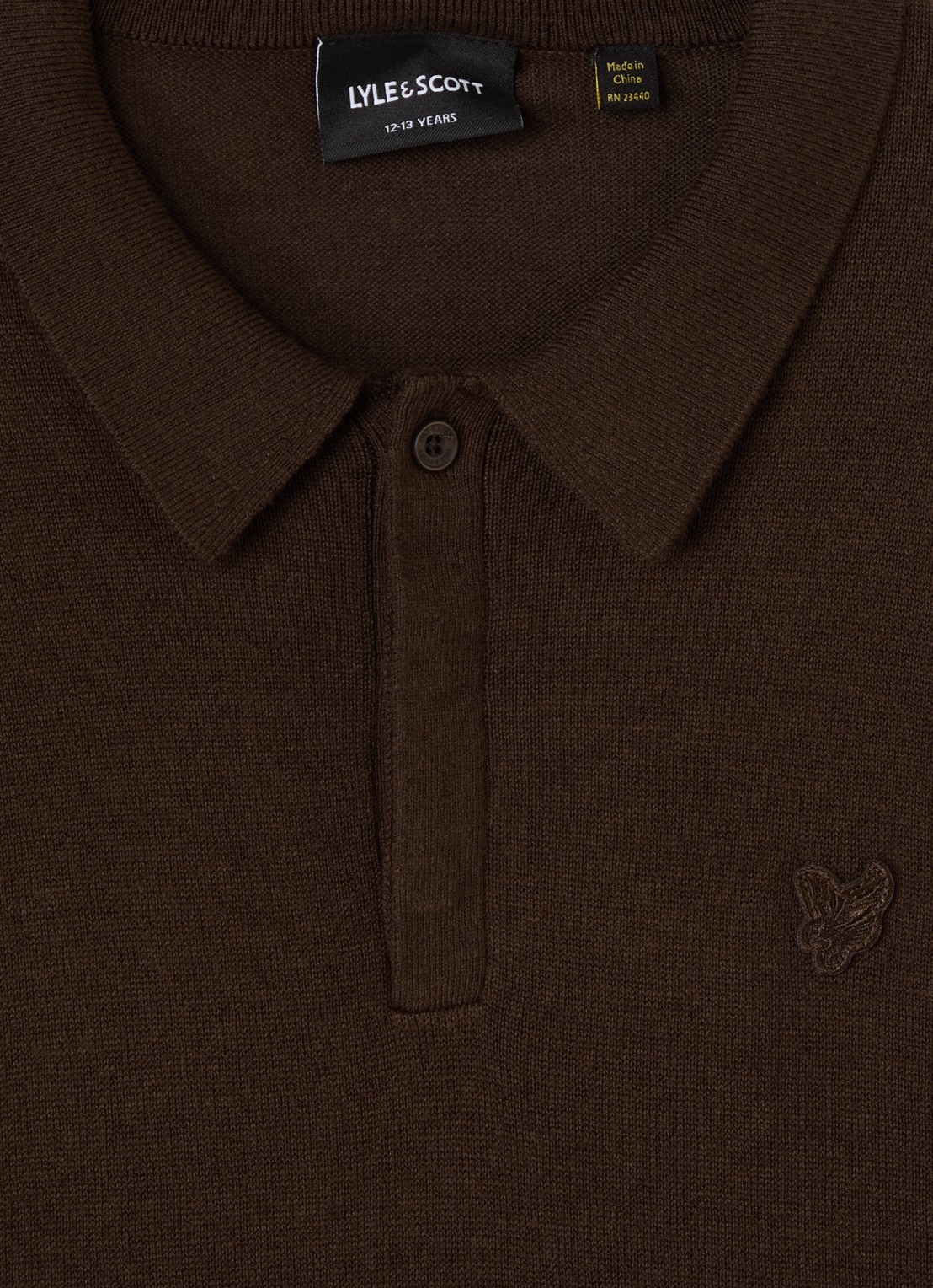 Lyle & Scott Fijngebreide polo met logo - detail 3 donkerbruin